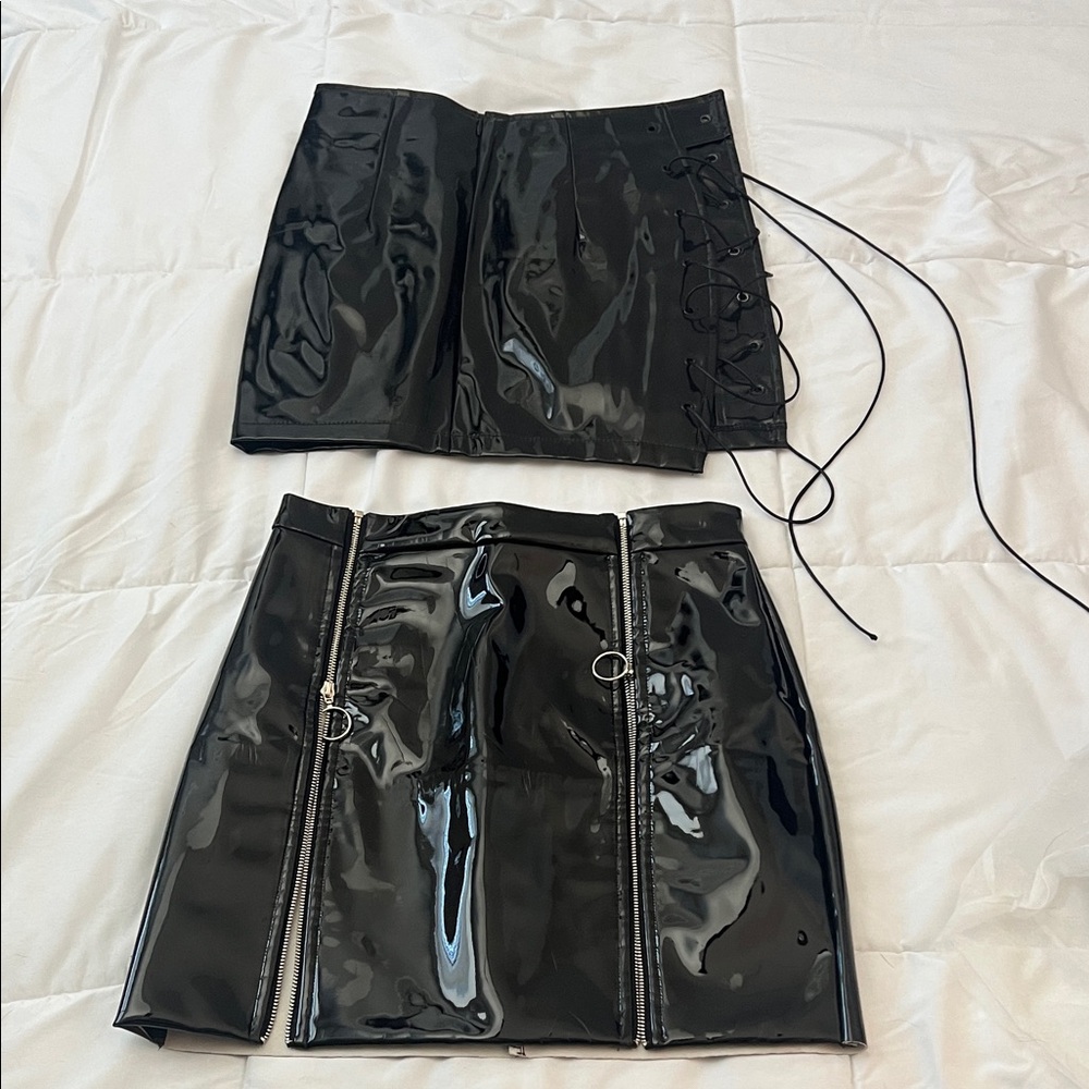 Set of 2 Black Patent Leather Skirts- Oh Polly & Danielle Guizio XS/S